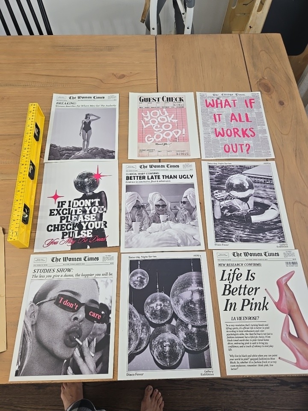 Wall Art Black and White Pink Newspaper Canvas 8×10 (9) Copies Bundle Wall Funky